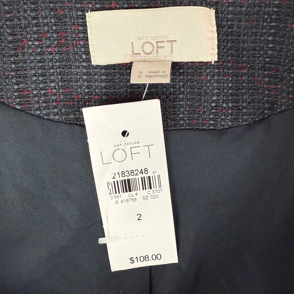 Ann Taylor LOFT Women's‎ Tweed Blazer Jacket Black Gray Size 2 Frayed Collar NEW - Picture 5 of 9
